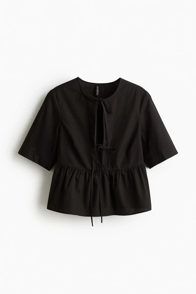 H&M Tie-Front Poplin Blouse