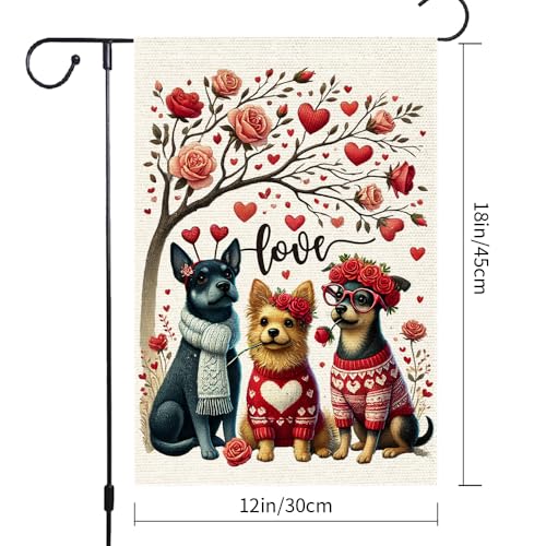 RMXJKIIU Happy Valentine's Rose Wreath Dog Garden Flags 12x18 Inch Burlap Double Sided, Love Heart Valentines Anniversary Yard Outdoor Lawn Flag Decor - Image 3