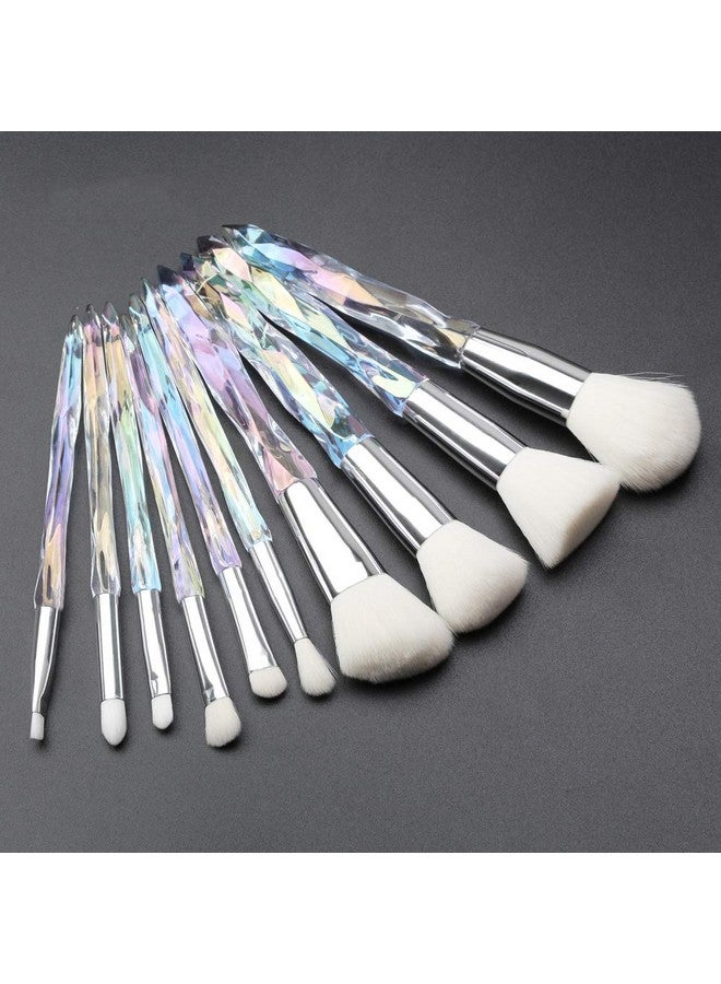 Tenmon Makeup Brushes Crystal Handle Set Tenmon 10 Pcs Crystal Transparent Handle Kabuki Powder Foundation Brush Concealer Eye Shadow Eyeliner Eyebrow Brush (White) - Image 2