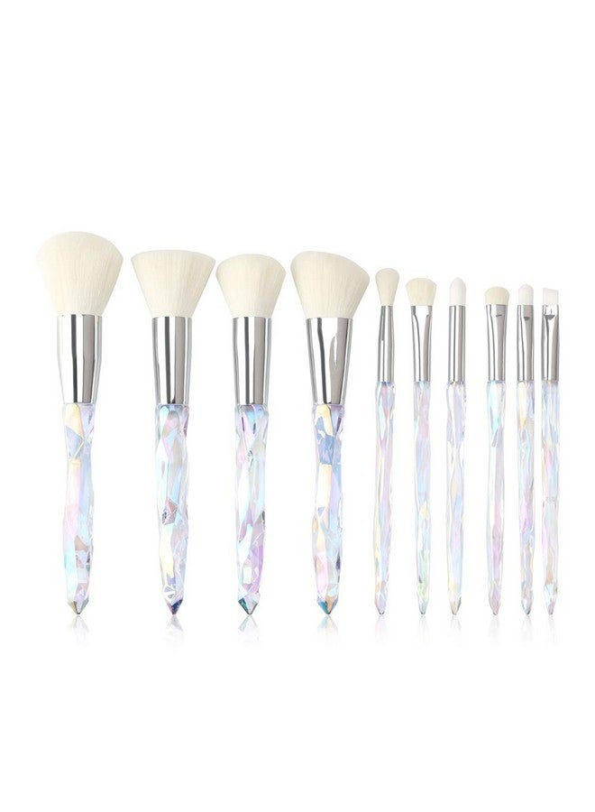 Tenmon Makeup Brushes Crystal Handle Set Tenmon 10 Pcs Crystal Transparent Handle Kabuki Powder Foundation Brush Concealer Eye Shadow Eyeliner Eyebrow Brush (White) - Image 1