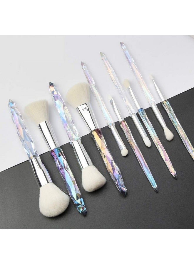 Tenmon Makeup Brushes Crystal Handle Set Tenmon 10 Pcs Crystal Transparent Handle Kabuki Powder Foundation Brush Concealer Eye Shadow Eyeliner Eyebrow Brush (White) - Image 4