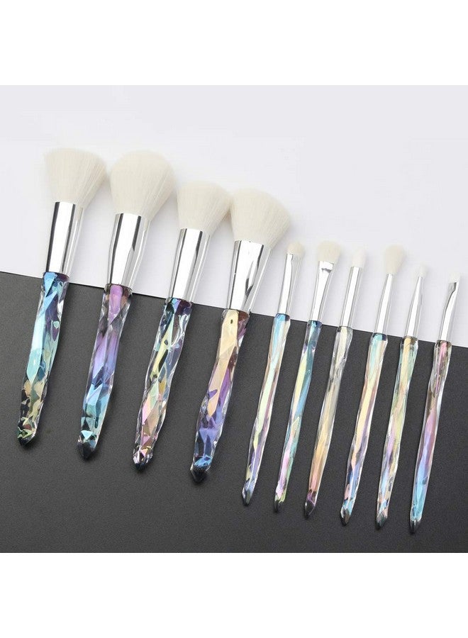 Tenmon Makeup Brushes Crystal Handle Set Tenmon 10 Pcs Crystal Transparent Handle Kabuki Powder Foundation Brush Concealer Eye Shadow Eyeliner Eyebrow Brush (White) - Image 3