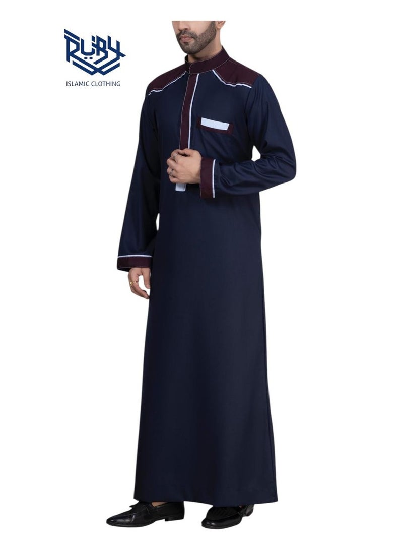 RUBY ISLAMIC CLOTHING Men's Designer Saudi Arabic Thobe Jubba Dishdasha Long Sleeve Robe, Abaya Dress, Ramadan Dress Middle East Clothing - Image 3