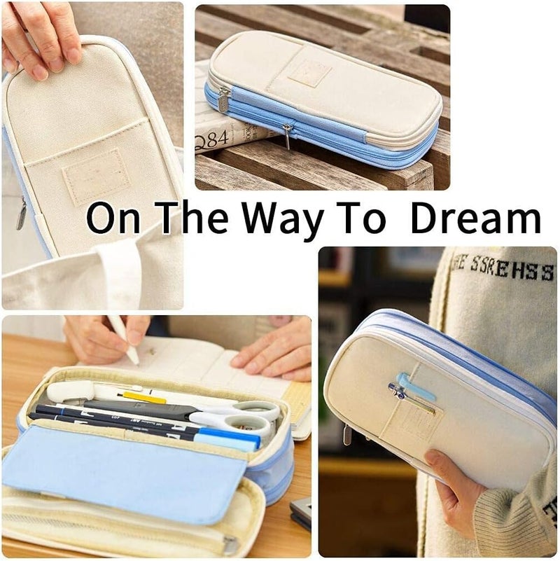 KASTWAVE Large Capacity Pencil Case, Cosmetic Bag, Large Capacity, Storage Bag With Zipper, Suitable For School Office, Light blue, 8.6 x 4.1 x 2.5 inches, Modern - Image 5