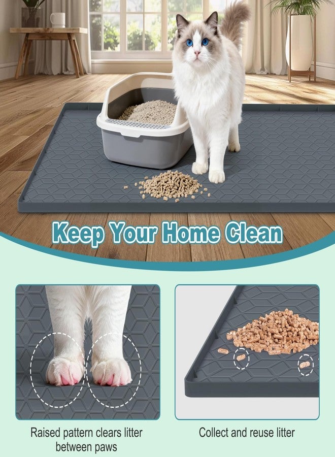 MECHEER Cat Litter Mat Litter Trapping Mat, Silicone Cat Litter Box Mats for Floor 34" X 22", Non-Slip Litterbox Mat with Raised Edge, Easy Clean Pet Feeding Mat for Indoor Cats - Image 3