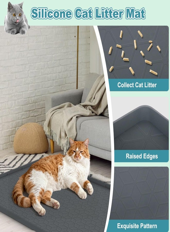 MECHEER Cat Litter Mat Litter Trapping Mat, Silicone Cat Litter Box Mats for Floor 34" X 22", Non-Slip Litterbox Mat with Raised Edge, Easy Clean Pet Feeding Mat for Indoor Cats - Image 4