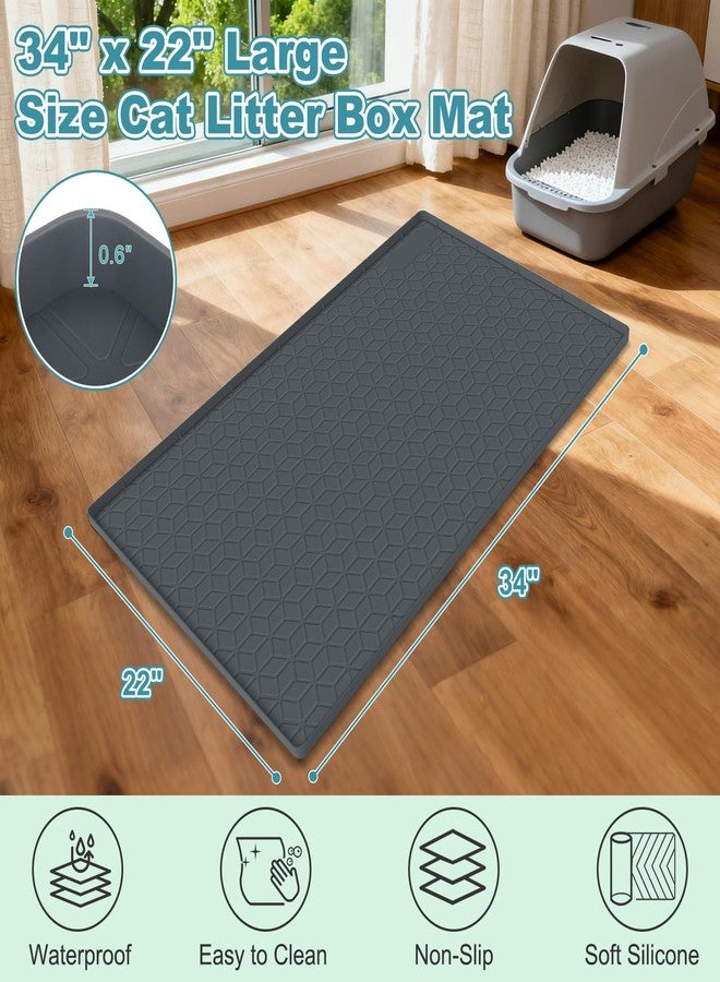 MECHEER Cat Litter Mat Litter Trapping Mat, Silicone Cat Litter Box Mats for Floor 34" X 22", Non-Slip Litterbox Mat with Raised Edge, Easy Clean Pet Feeding Mat for Indoor Cats - Image 2