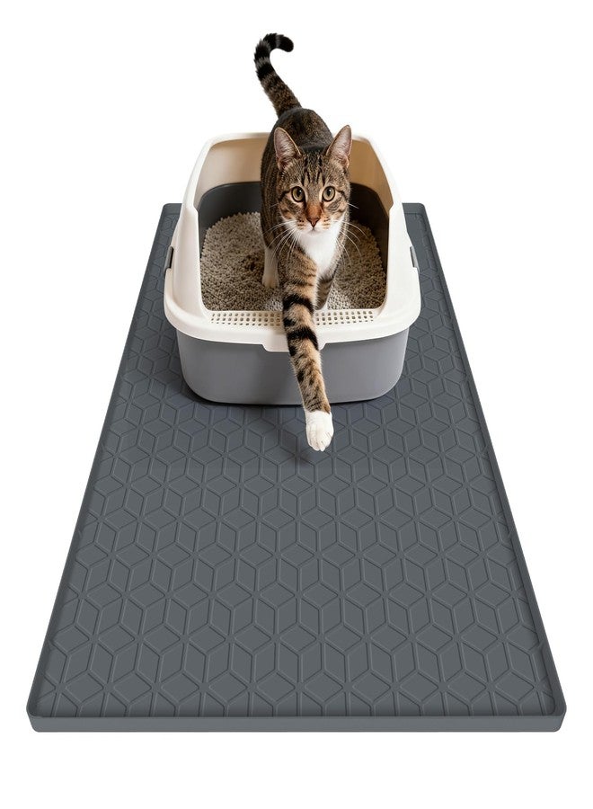 MECHEER Cat Litter Mat Litter Trapping Mat, Silicone Cat Litter Box Mats for Floor 34" X 22", Non-Slip Litterbox Mat with Raised Edge, Easy Clean Pet Feeding Mat for Indoor Cats - Image 1