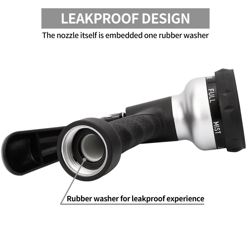 AUTOMAN-Garden-Hose-Nozzle, ABS Water Spray Nozzle, 7 Adjustable Watering Patterns, Slip Resistant for Watering Plants, Lawn& Garden, Washing Cars, Cleaning, Showering Pets & Outdoor Fun.Silver Color - Image 4