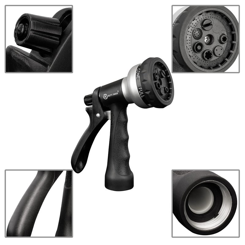AUTOMAN-Garden-Hose-Nozzle, ABS Water Spray Nozzle, 7 Adjustable Watering Patterns, Slip Resistant for Watering Plants, Lawn& Garden, Washing Cars, Cleaning, Showering Pets & Outdoor Fun.Silver Color - Image 3