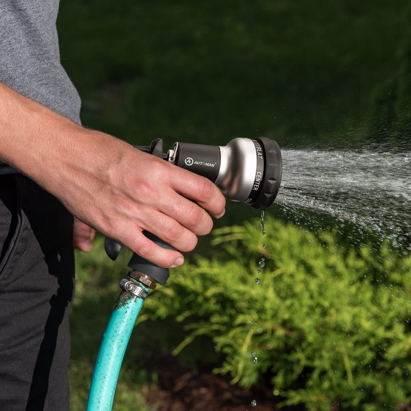 AUTOMAN-Garden-Hose-Nozzle, ABS Water Spray Nozzle, 7 Adjustable Watering Patterns, Slip Resistant for Watering Plants, Lawn& Garden, Washing Cars, Cleaning, Showering Pets & Outdoor Fun.Silver Color - Image 5