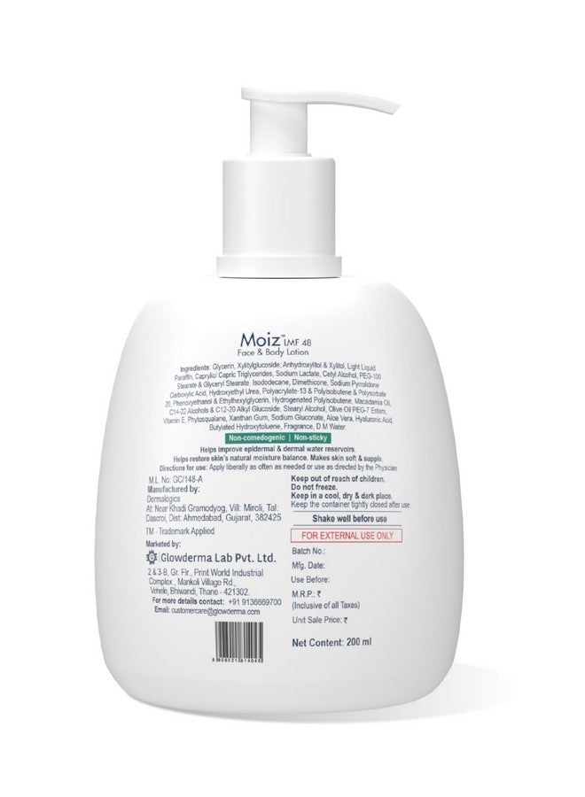 MOIZ Lmf 48 Lotion 48 Hour Longlasting Moisturizer Dermatologically Tested Noncomedogenic Paraben & Crueltyfree 200Ml - Image 2