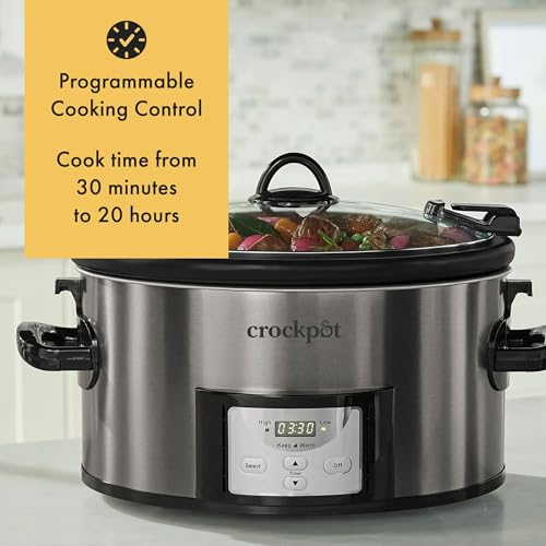 Crock-Pot Crock Pot 7-qt Nonstick Ceramic Coating Cook & Carry Programmable Easy-Clean Slow Cooker Stainless Steel - Image 4