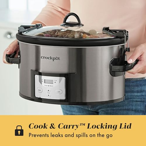 Crock-Pot Crock Pot 7-qt Nonstick Ceramic Coating Cook & Carry Programmable Easy-Clean Slow Cooker Stainless Steel - Image 3