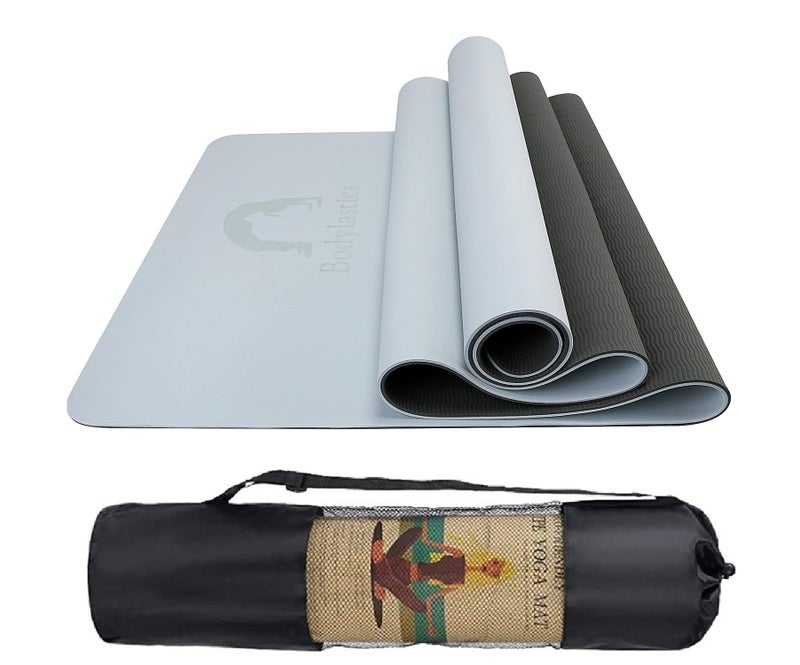 Bodylastics Yoga Mat for Men and Women with Carry Bag TPE 6ft x 2ft x 6mm Large Size Anti Slip & Anti Tear Workout Mat (Matcha Green/Black) - Image 1