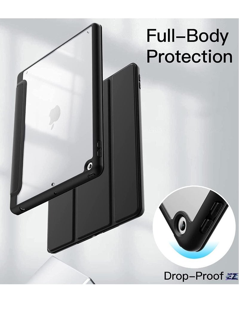 ELTRAZONE Case Compatible with iPad 10.2-Inch (9th/8th/7th Gen, 2021/2020/2019) – Slim Stand Tablet Cover with Pencil Holder, Clear Transparent Back Shell, Shockproof Design (Black) - Image 2