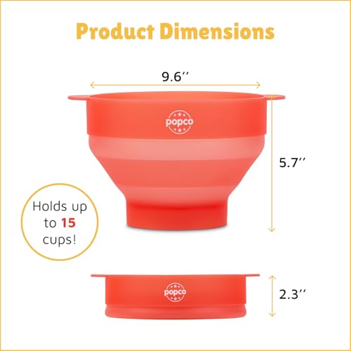 POPCO Silicone Popcorn Maker - Microwave Popcorn Popper - Collapsible Bowl, Heat-Resistant, Easy to Clean, Ideal for Family Movie Nights, 15-Cup Capacity - Transparent Red - Image 3