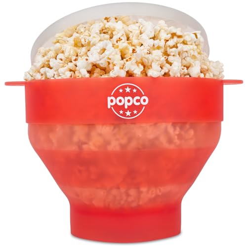 POPCO Silicone Popcorn Maker - Microwave Popcorn Popper - Collapsible Bowl, Heat-Resistant, Easy to Clean, Ideal for Family Movie Nights, 15-Cup Capacity - Transparent Red - Image 1