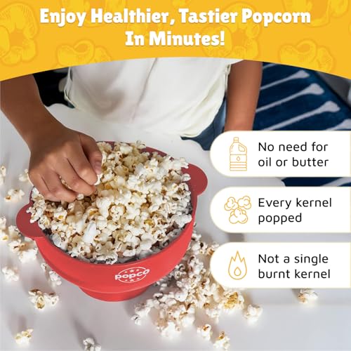 POPCO Silicone Popcorn Maker - Microwave Popcorn Popper - Collapsible Bowl, Heat-Resistant, Easy to Clean, Ideal for Family Movie Nights, 15-Cup Capacity - Transparent Red - Image 2