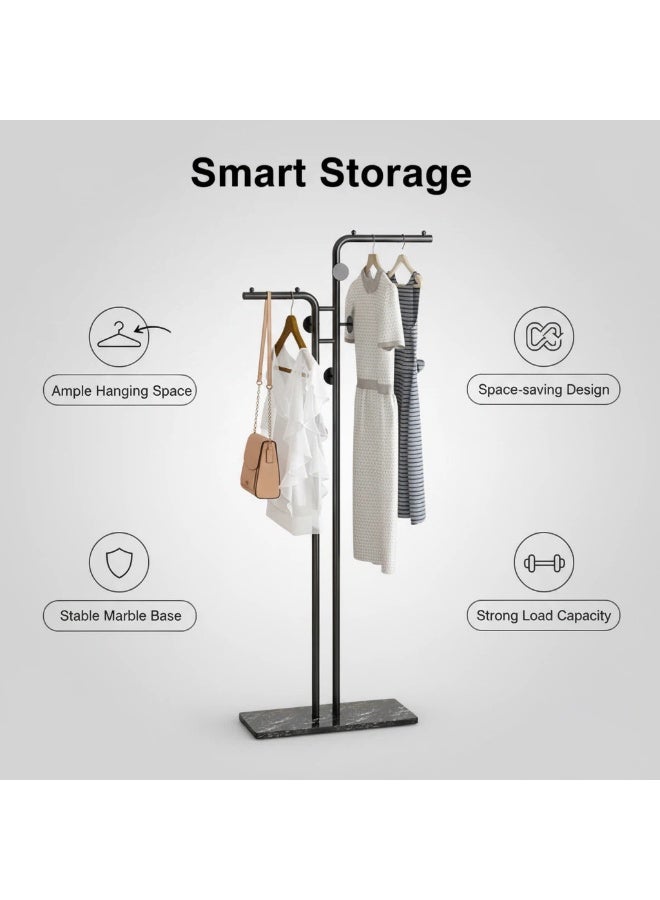 Bluejw Double-pole Metal Coat Rack Gold Coat Rack Freestanding with 5 Hooks and Marble Base Floor-standing Coat Stand - Image 3