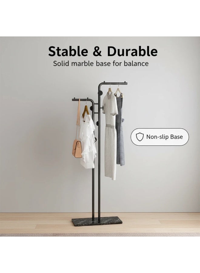 Bluejw Double-pole Metal Coat Rack Gold Coat Rack Freestanding with 5 Hooks and Marble Base Floor-standing Coat Stand - Image 4