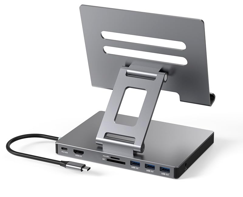 NXPGKEA iPad Pro USB C Hub Stand Multiport Adapter for iPad Pro M4 M3 M2 M1 13 129 11 Inch iPad Air Docking Station Foldable 4K 60Hz HDMI PD Charging SDTF Card Reader 3 USB 30 35mm Audio - Image 1