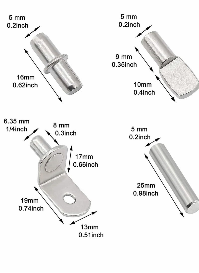 Shelf Pins Kit,4 Styles Nickel Plated Shelf Support Pegs, Bookshelf Pegs for Shelves, Cabinet Shelf Bracket Pegs Shelf Pins Holders for Kitchen Furniture & Closet 104Pcs (5mm & 1/4inch) - Image 2