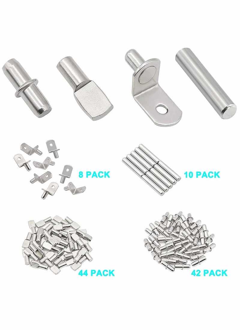 Shelf Pins Kit,4 Styles Nickel Plated Shelf Support Pegs, Bookshelf Pegs for Shelves, Cabinet Shelf Bracket Pegs Shelf Pins Holders for Kitchen Furniture & Closet 104Pcs (5mm & 1/4inch) - Image 4