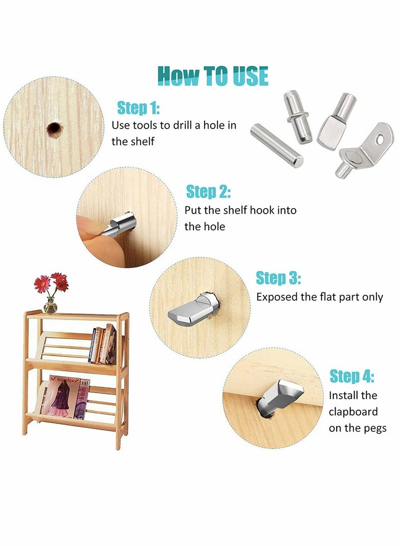 Shelf Pins Kit,4 Styles Nickel Plated Shelf Support Pegs, Bookshelf Pegs for Shelves, Cabinet Shelf Bracket Pegs Shelf Pins Holders for Kitchen Furniture & Closet 104Pcs (5mm & 1/4inch) - Image 5