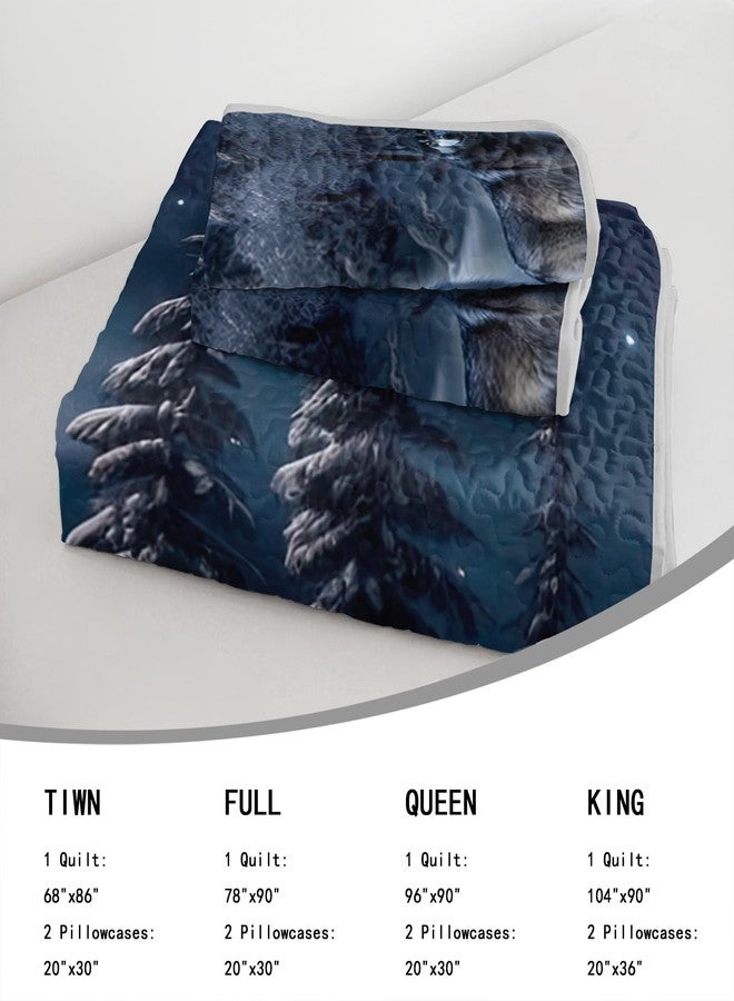 AILONEN Wolf Printed Quilt- Coverlet Set for Boys- Queen Size Quilt Bedding Set Starry Snow Wolves Themed - 3Pcs Safari Wolf Quilted Bedspread for Kids Teens with 2 Pillowcases - Image 2