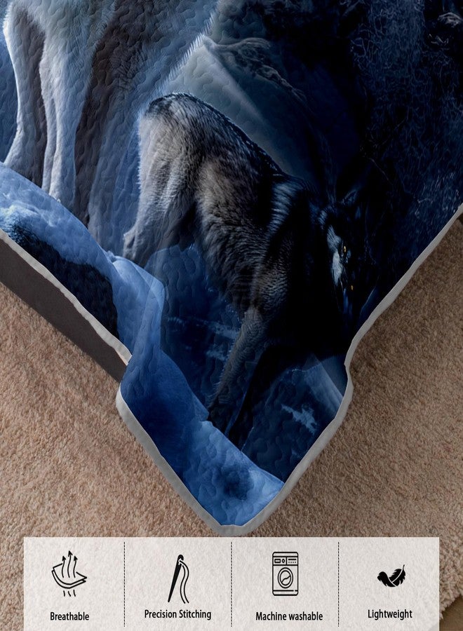 AILONEN Wolf Printed Quilt- Coverlet Set for Boys- Queen Size Quilt Bedding Set Starry Snow Wolves Themed - 3Pcs Safari Wolf Quilted Bedspread for Kids Teens with 2 Pillowcases - Image 3