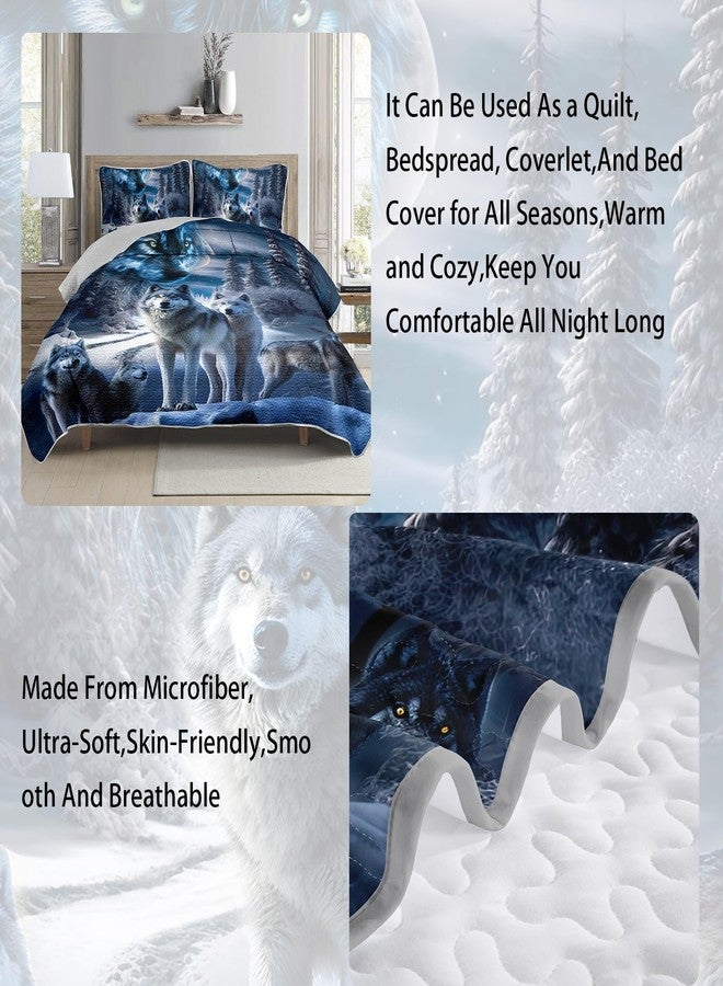 AILONEN Wolf Printed Quilt- Coverlet Set for Boys- Queen Size Quilt Bedding Set Starry Snow Wolves Themed - 3Pcs Safari Wolf Quilted Bedspread for Kids Teens with 2 Pillowcases - Image 4