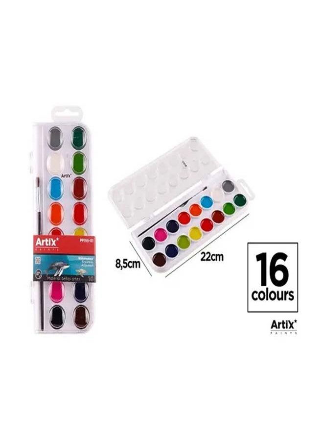 Artix Watercolor Paint Set - 16 Vibrant Colors 