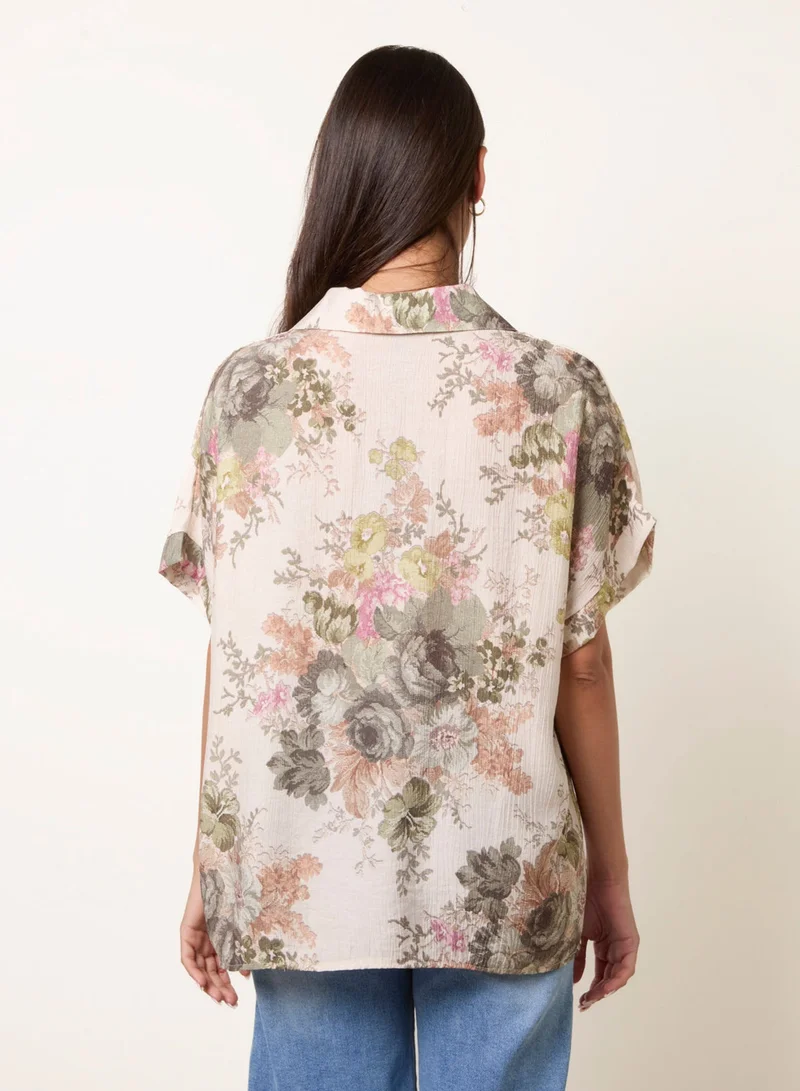 Blue Vanilla Floral Button Front Shirt