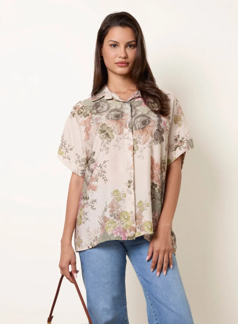 Blue Vanilla Floral Button Front Shirt