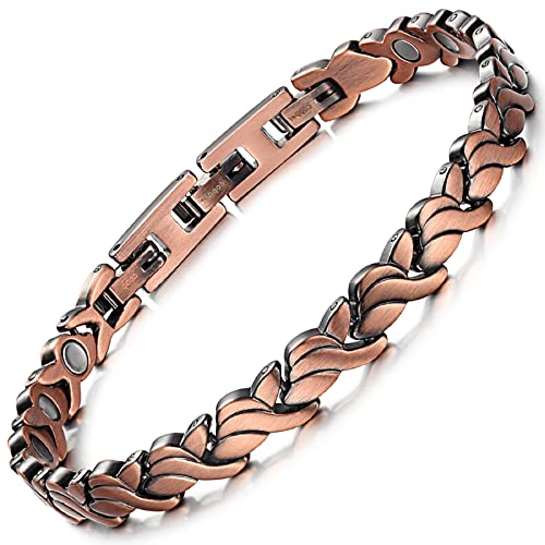 RainSo Copper Bracelet for Women's Magnetic Bracelets 99.99% Pure Solid Copper Attractive Design Bangle with 3 Smarter Button Wristband - Image 1
