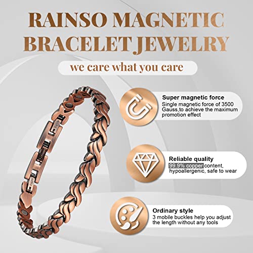 RainSo Copper Bracelet for Women's Magnetic Bracelets 99.99% Pure Solid Copper Attractive Design Bangle with 3 Smarter Button Wristband - Image 5