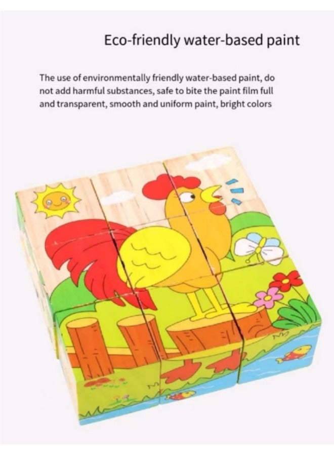 Toddler Wooden Toys Six Sided Picture Jigsaw Puzzles Building Blocks Toys Children's Educational Building Blocks Toys - Image 5