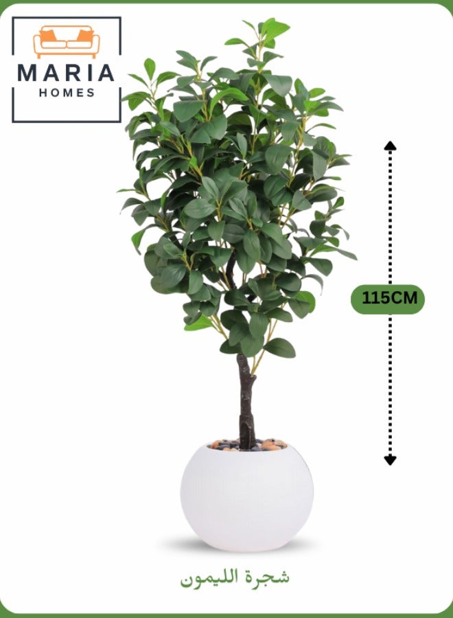 Maria Artificial Lemon Tree 115 cm – Decorative Indoor Plant with White Pot  - Image 1