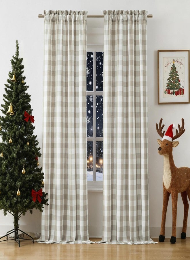 Bapawfish Tan Gingham Buffalo Check Beige and White Window Curtain Panels 95 Inch Long,Farmhouse Semi Sheer Drapes,Rod Pocket Window Treatment for Bedroom Living Room,2 Panels,40" Wx95 L,Beige White - Image 1