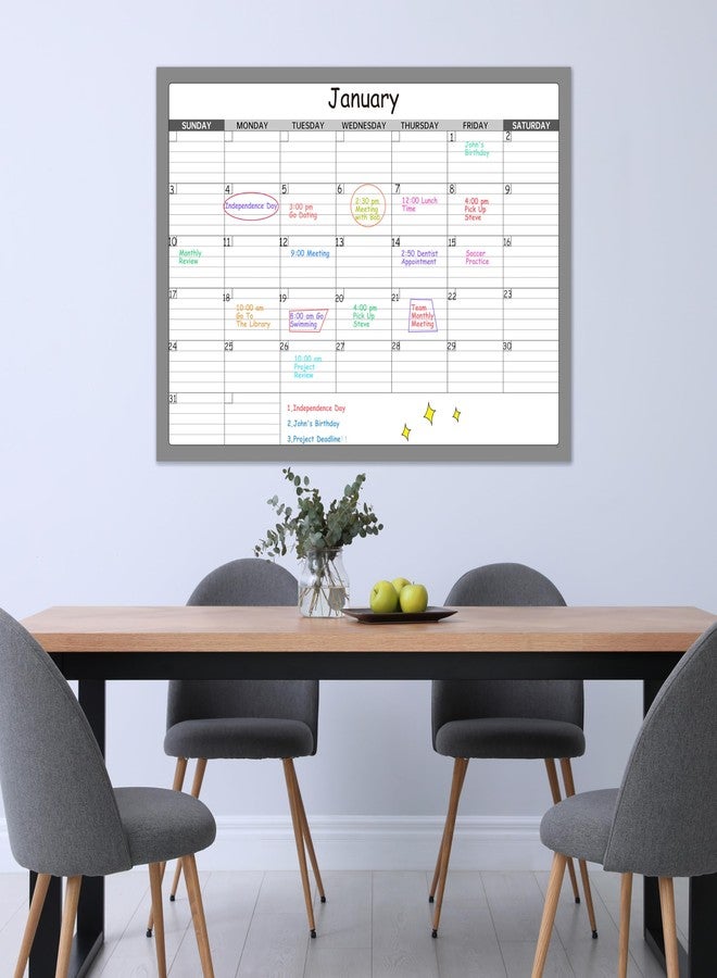 BooQool Large Dry Erase Calendar - Undated 1 Monthly Wall Calendar Laminated, 40" x 28", Blank Reusable Calendar Planner with Large Daily Boxes, Notes, Stickers, Great for Home, Office, Classroom, Grey - Image 2