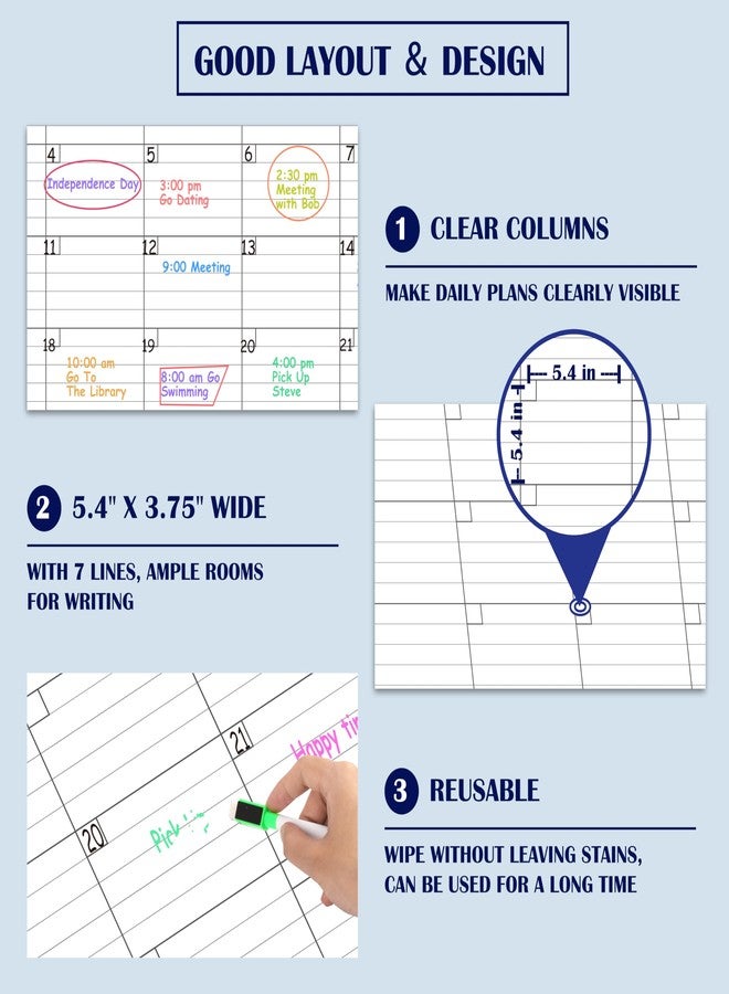 BooQool Large Dry Erase Calendar - Undated 1 Monthly Wall Calendar Laminated, 40" x 28", Blank Reusable Calendar Planner with Large Daily Boxes, Notes, Stickers, Great for Home, Office, Classroom, Grey - Image 4