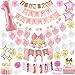 PartyHooman 1st Birthday Girl Decorations WITH Birthday Crown Baby First Birthday Decorations Girl  Pink and Gold Party Supplies  One Balloon Heart and Confetti Balloons Happy Birthday Banner ONE Cake Topper - Image 4
