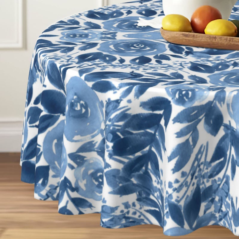 Arroganttiom Round Tablecloth 60 inch, Spring Floral Round Table Cloth, Stain Resistance, Water Repellent and Wrinkle-Free, Blue Flower Tablecloth for Home Kitchen Dining Party Indoor and Outdoor Use - Image 2