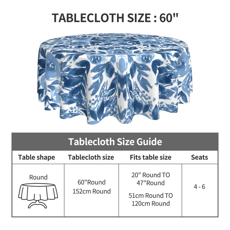 Arroganttiom Round Tablecloth 60 inch, Spring Floral Round Table Cloth, Stain Resistance, Water Repellent and Wrinkle-Free, Blue Flower Tablecloth for Home Kitchen Dining Party Indoor and Outdoor Use - Image 5