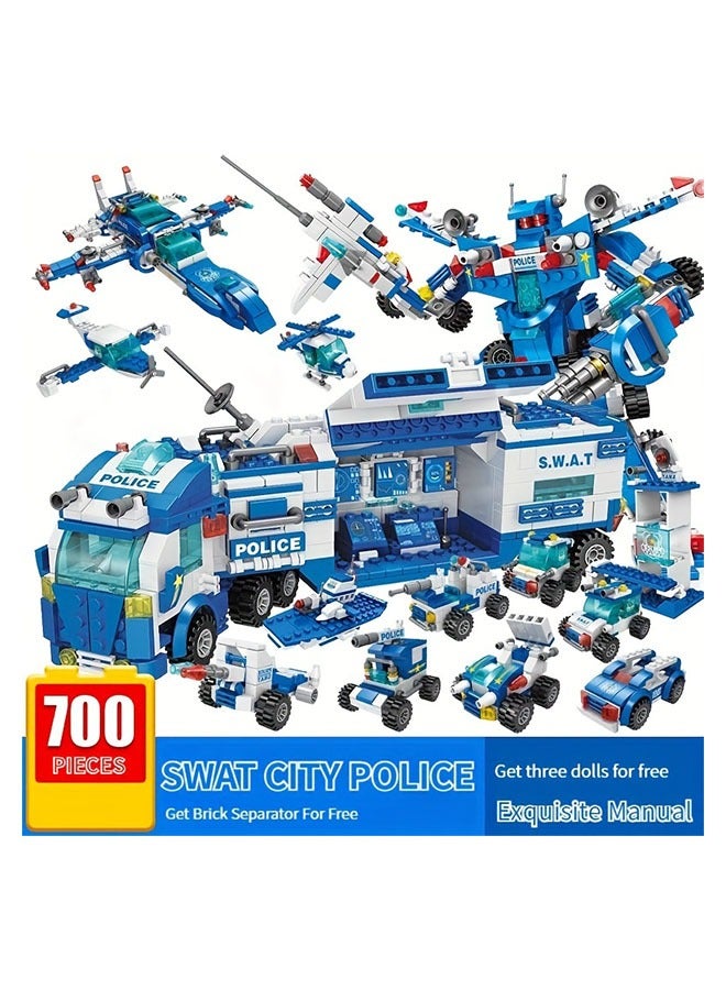 700pcs Department Car Building Blocks, City Patrol Police Toy, Vehicle Truck Action Figures Brick Toys For Children, Role-Play Toys For Boys, Halloween/Thanksgiving Day/Christmas Gift - Image 1