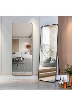 Y&D Full Length Mirror Arched Aluminum alloy Large Standing Dressing Mirror Hanging Leaning Against Wall Mounted Mirror with Stand for Bedroom Locker Room Living Room Glass Black 155x45cm/165x60cm  - Image 1