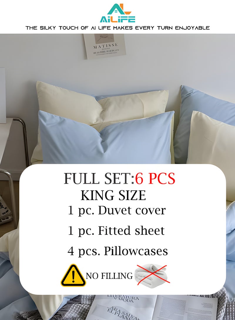 Al LIFE AI LIFE King Size Bedding Flat Sheet 6 Pcs Bed Sheet King Set Super Soft Cotton Breathable Cozy Non Pilling Sheets Shrinkage And Fade Resistant Easy Care  - Image 4