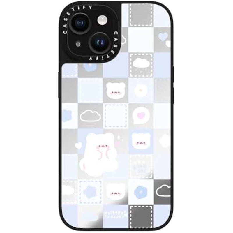 Casetify Mirror iPhone 15 Case 【Reflective / 4.9ft Drop Protection/Compatible with Magsafe】 - Good Day Mochi Checkers by sleepydaze - Silver on Black - Image 5