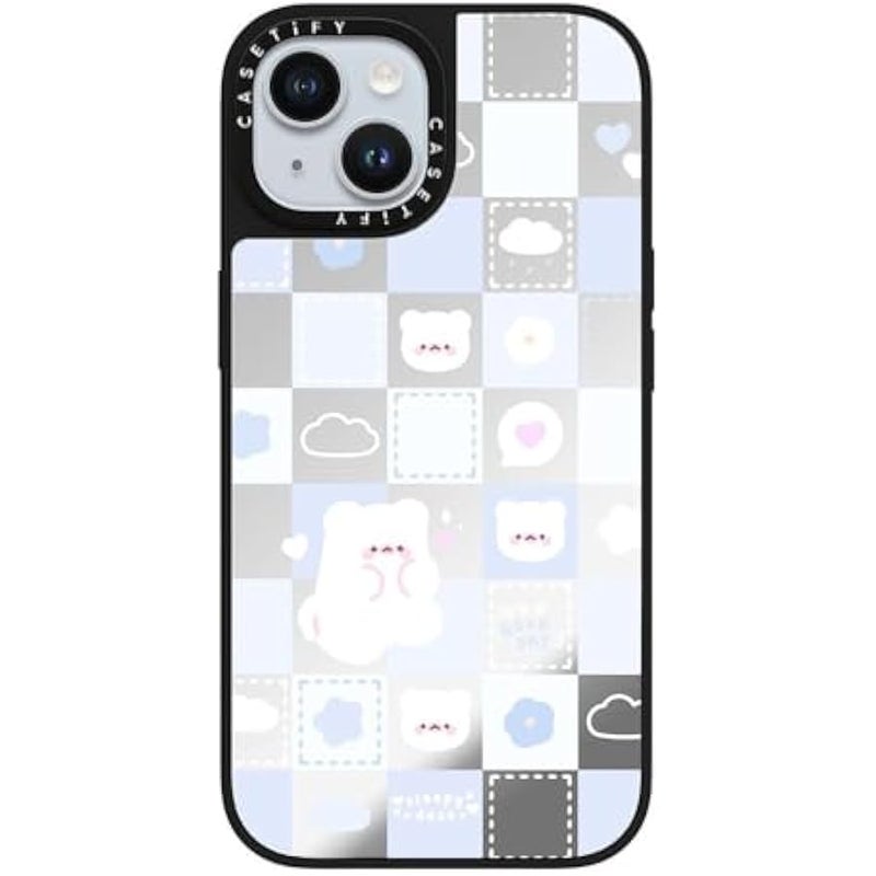 Casetify Mirror iPhone 15 Case 【Reflective / 4.9ft Drop Protection/Compatible with Magsafe】 - Good Day Mochi Checkers by sleepydaze - Silver on Black - Image 4